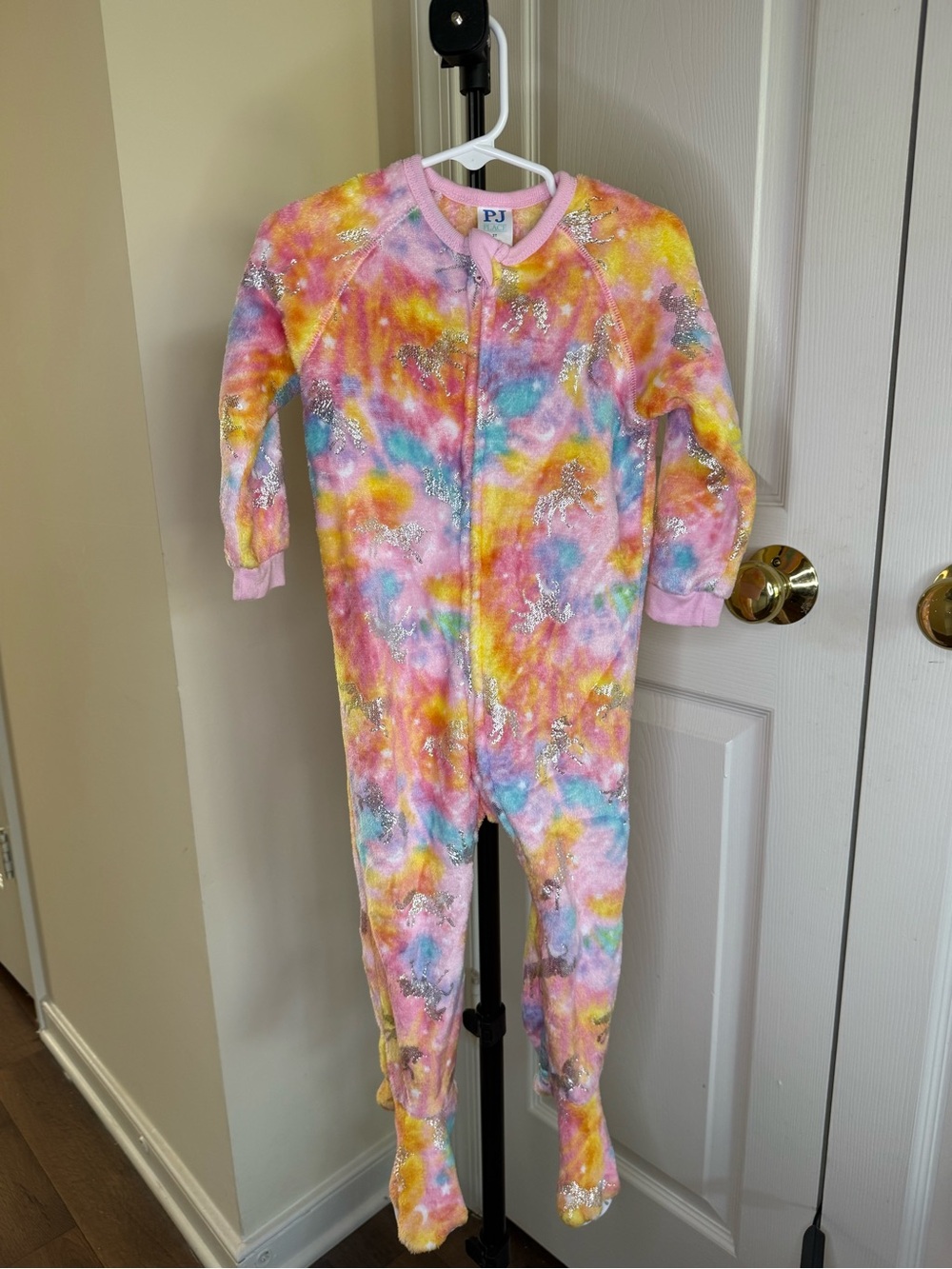 PJ Pink Multi Tie-Dye Unicorn Footed One-Piece